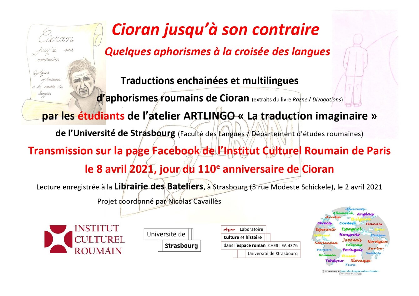 Affiche de la lecture Cioran jusqu'à son contraire